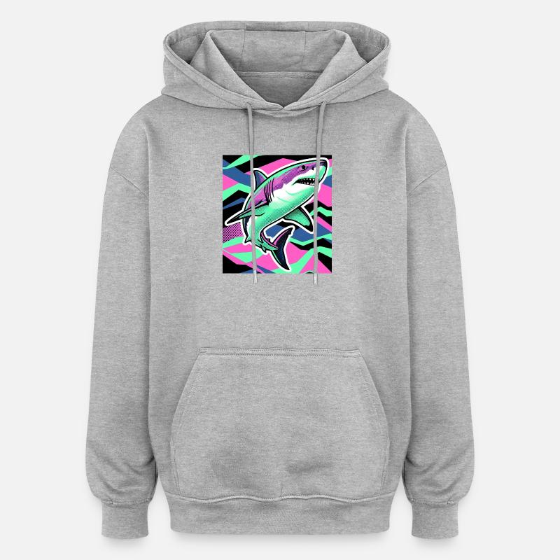 Requin - Sweat à capuche oversize unisexe - gris chiné