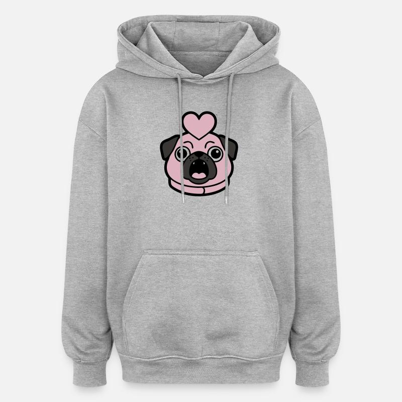 Pug Dog Heart Love Bark - Oversized Unisex Hoodie - heather grey