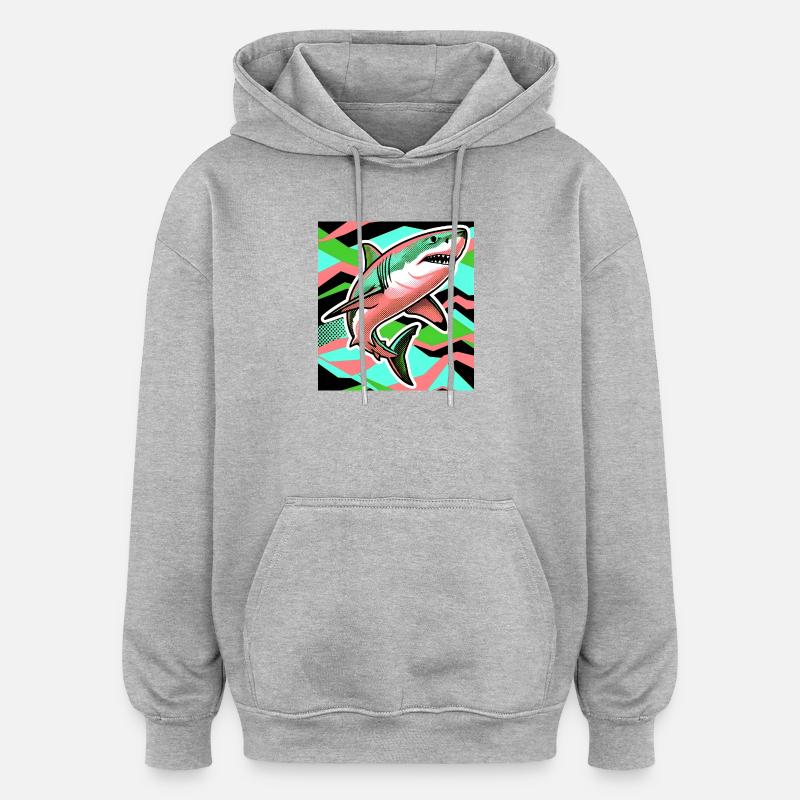 Requin - Sweat à capuche oversize unisexe - gris chiné