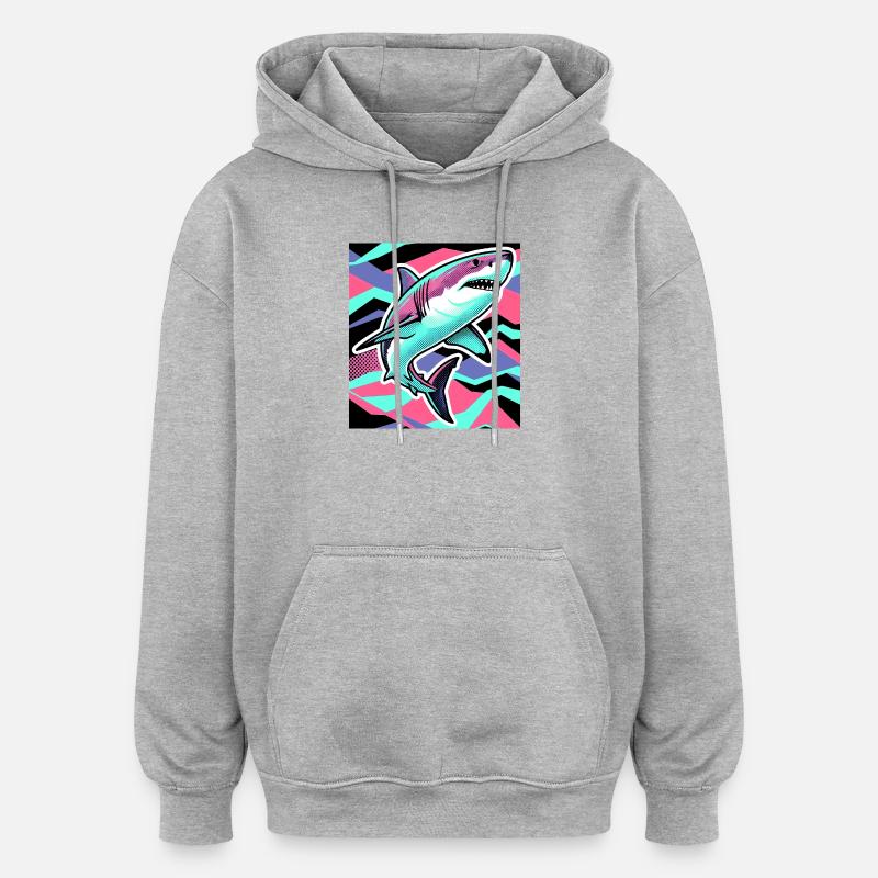 Requin - Sweat à capuche oversize unisexe - gris chiné