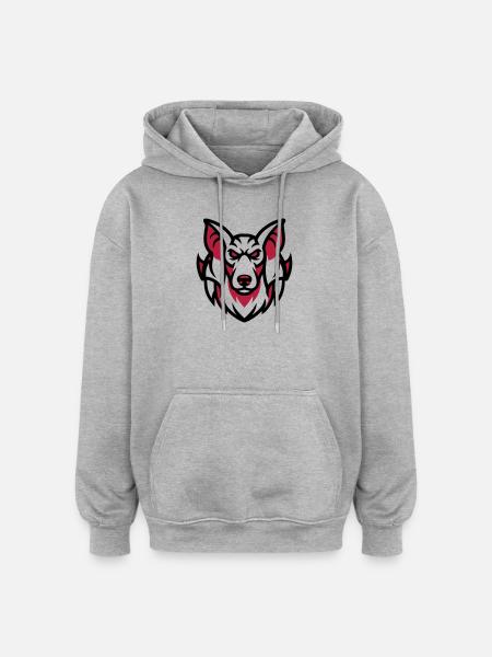 Weisser Wolf Maskottchen - Oversized Unisex Hoodie - Grau meliert