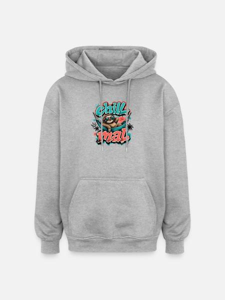 Chill Times Cool Sloth Graffiti Design - Oversized Unisex Hoodie - heather grey