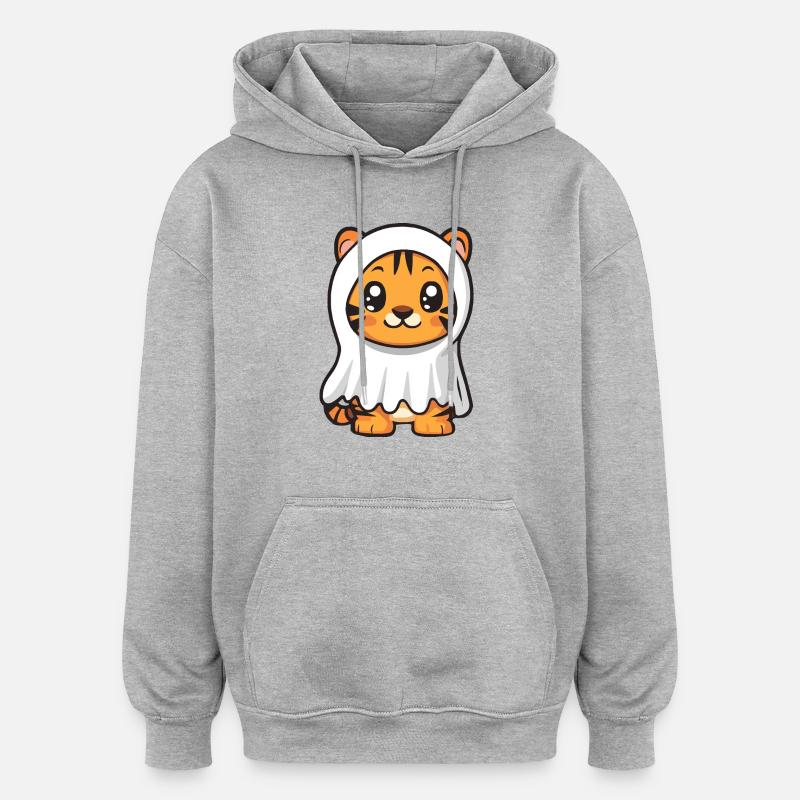 Tiger Halloween Comic Ghost - Oversized Unisex Hoodie - heather grey
