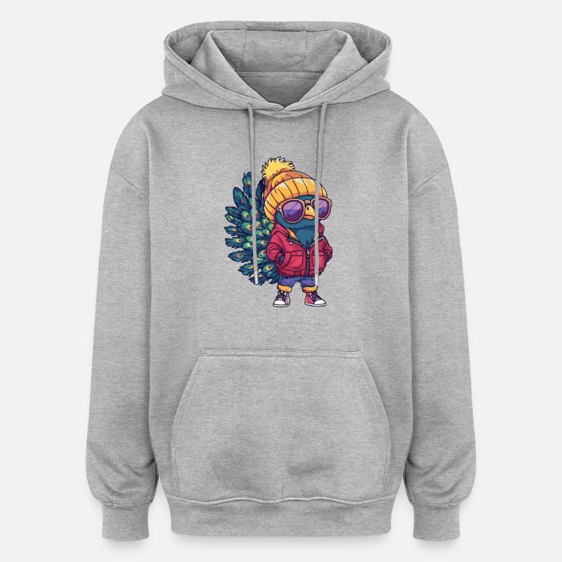 Oiseau paon Hiver - Sweat à capuche oversize unisexe - gris chiné