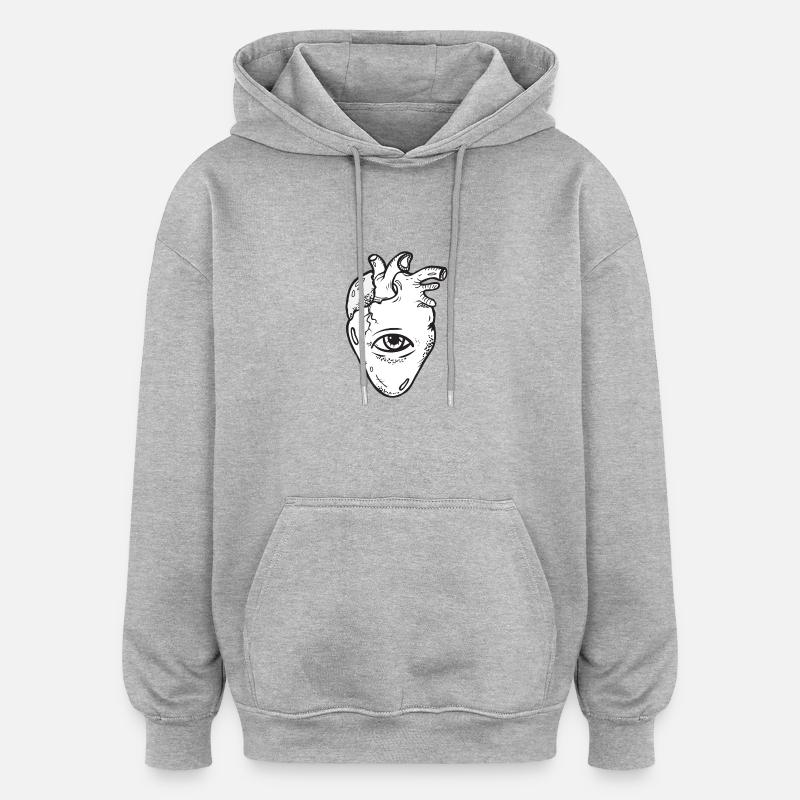 Cœur d’œil ♡ - Sweat à capuche oversize unisexe - gris chiné