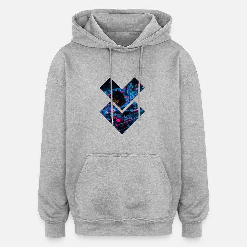 Cyberpunk néons - Sweat à capuche oversize unisexe - gris chiné