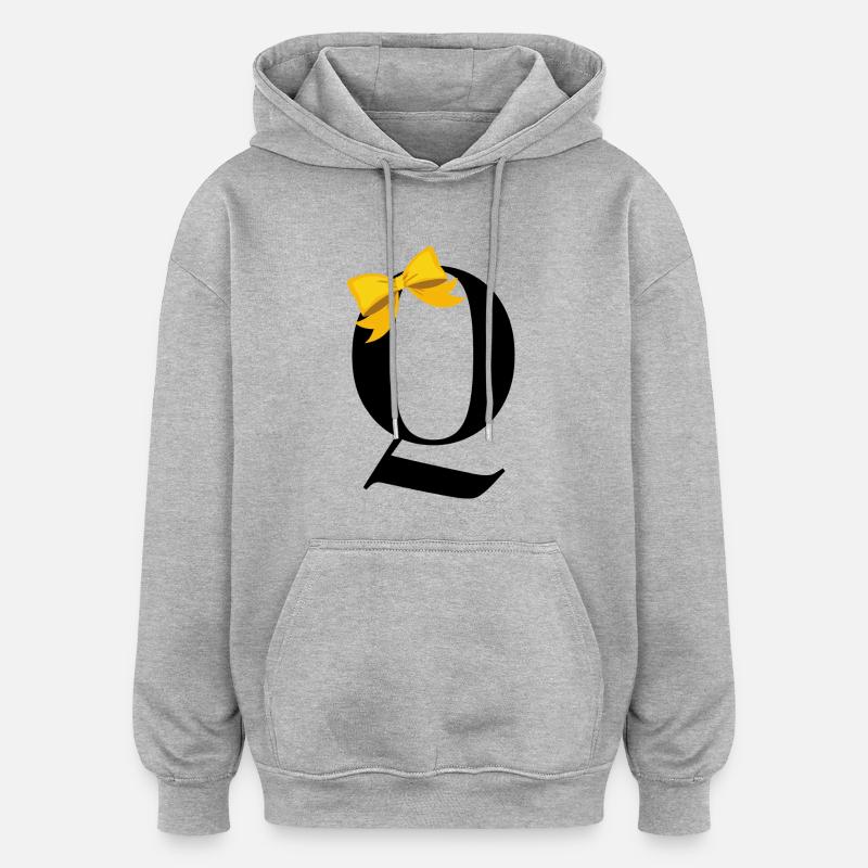 Lettre q nœud jaune - Sweat à capuche oversize unisexe - gris chiné