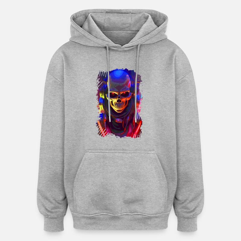 Crâne de robot - Sweat à capuche oversize unisexe - gris chiné