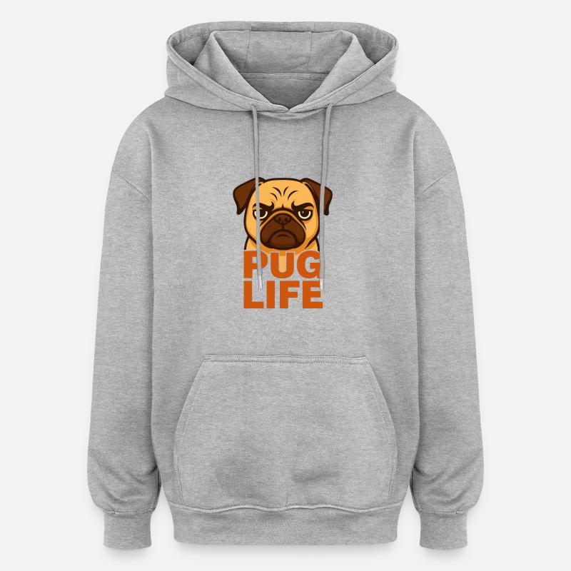 TinyPaws Fun Logo Pug Life - Oversized Unisex Hoodie - Grau meliert