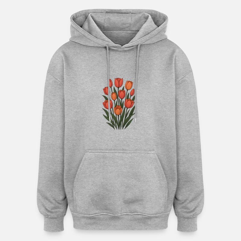 Tulpen - Oversized Unisex Hoodie - Grau meliert