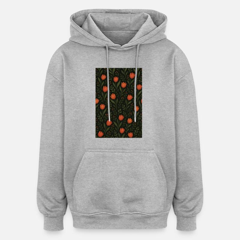 Motif Tulipe - Sweat à capuche oversize unisexe - gris chiné