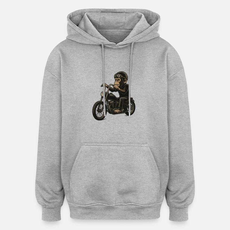 Singe motard - Sweat à capuche oversize unisexe - gris chiné