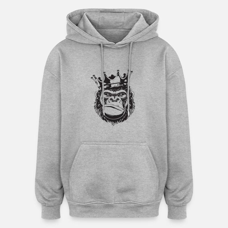 Gorille avec couronne - Sweat à capuche oversize unisexe - gris chiné