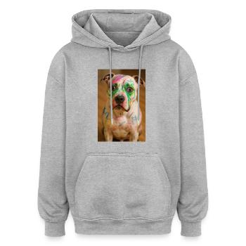 Der bemalte Hund - Oversized Unisex Hoodie - Grau meliert - Vorne - Noah (186cm)