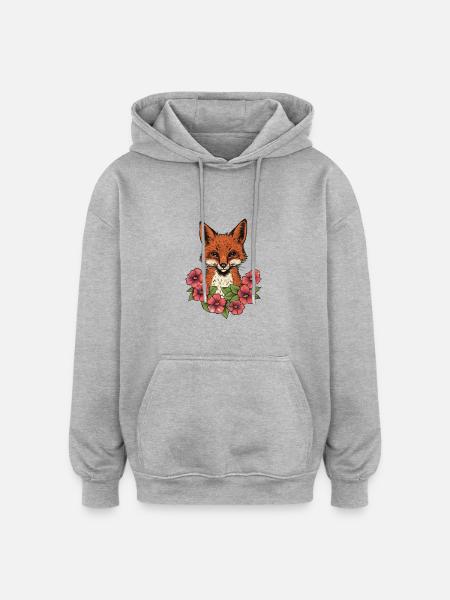Fox in flowers - Oversized Unisex Hoodie - heather grey