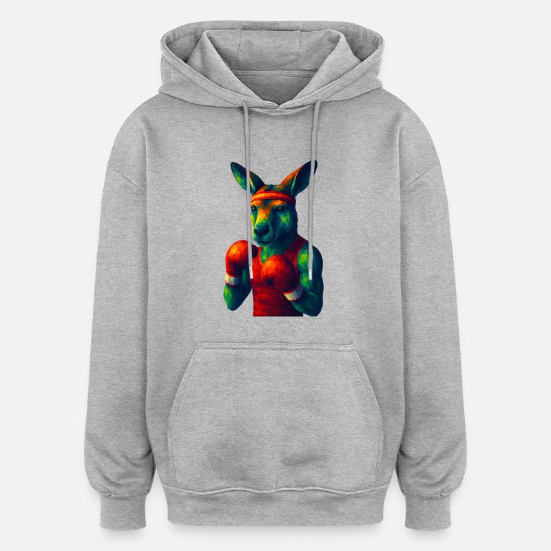 WPAP Stil Tiere - Känguru Boxer in Pose - Oversized Unisex Hoodie - Grau meliert
