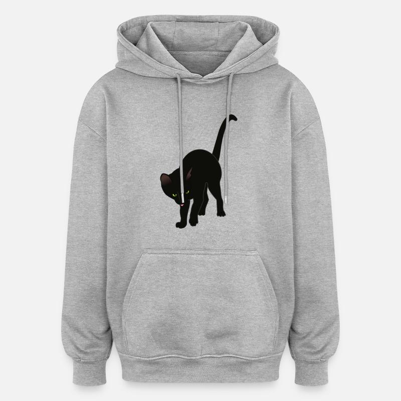 schwarze Katze - Oversized Unisex Hoodie - Grau meliert