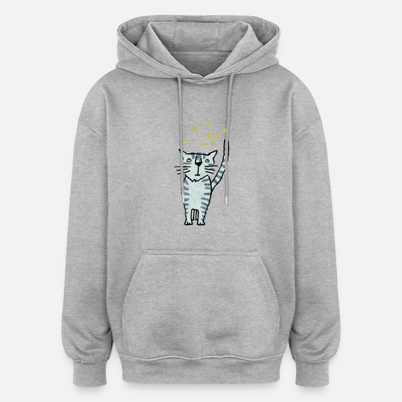 chat - Sweat à capuche oversize unisexe - gris chiné