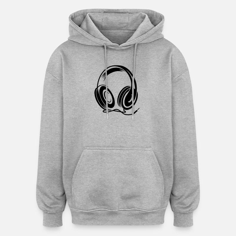 Kopfhörer mit Kabel im Stencil Stil - Oversized Unisex Hoodie - Grau meliert