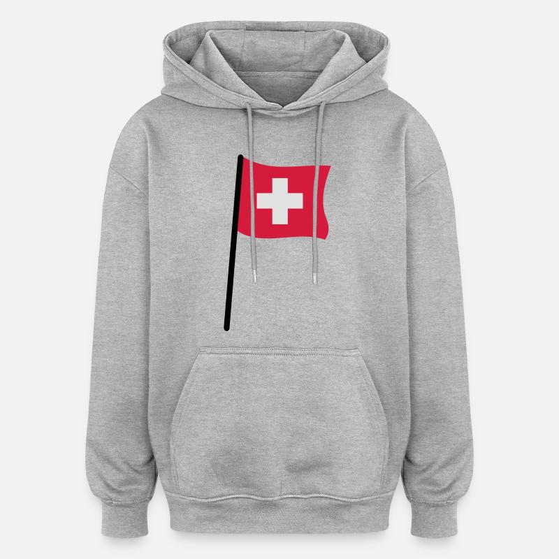 drapeau suisse - Sweat à capuche oversize unisexe - gris chiné