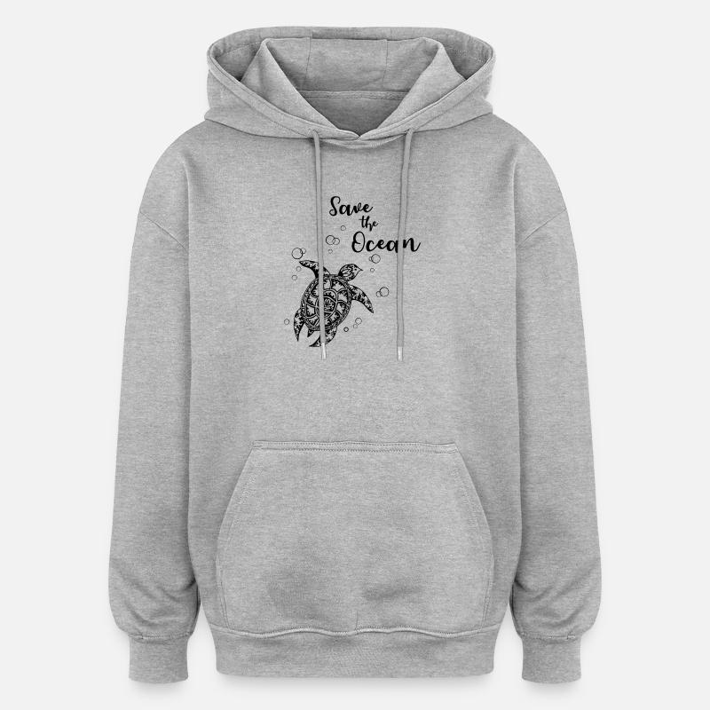 Save the Ocean - tortue - Sweat à capuche oversize unisexe - gris chiné