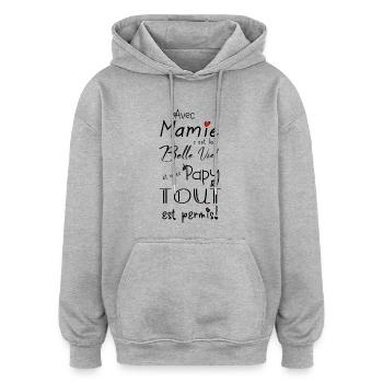 avec mamie... et avec papy... - Sweat à capuche oversize unisexe - gris chiné - Devant - Noah (186cm)