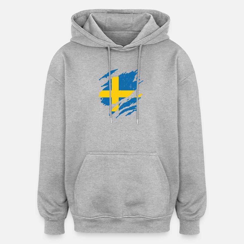 Éventail drapeau Suède Éventail Sverige - Sweat à capuche oversize unisexe - gris chiné