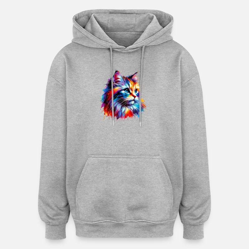 Katze - Oversized Unisex Hoodie - Grau meliert