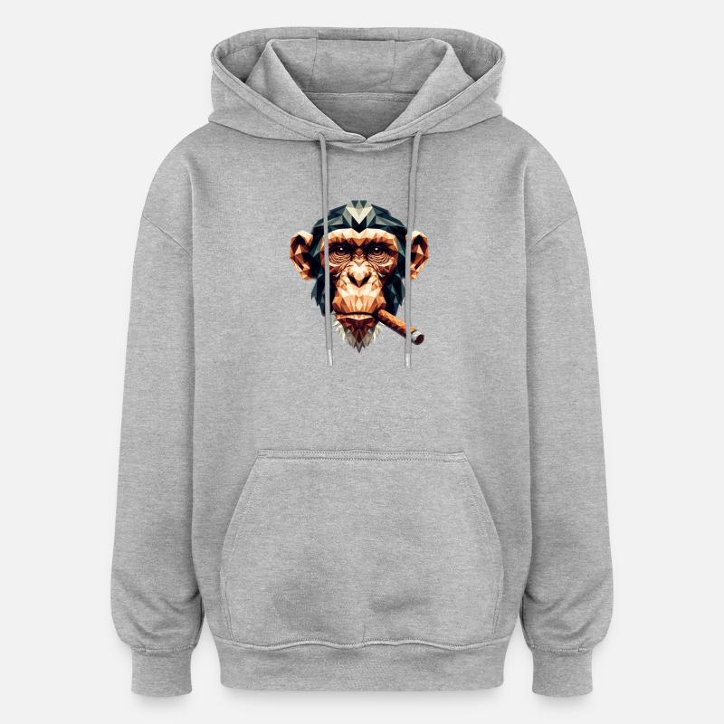 Ein Affe mit Zigarre im Polygon-Stil - Oversized Unisex Hoodie - Grau meliert