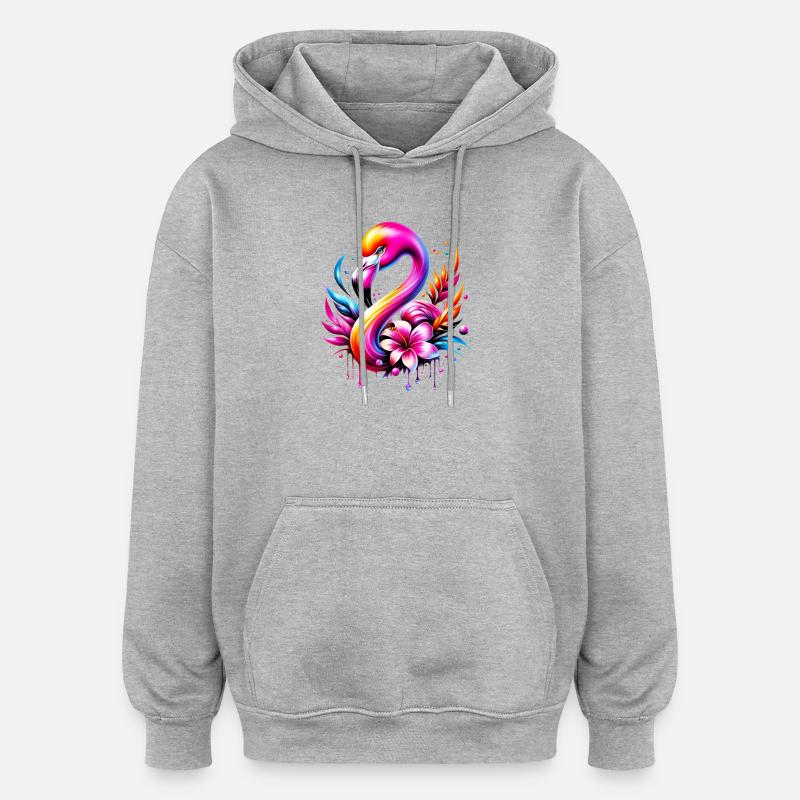 Flamant - Sweat à capuche oversize unisexe - gris chiné