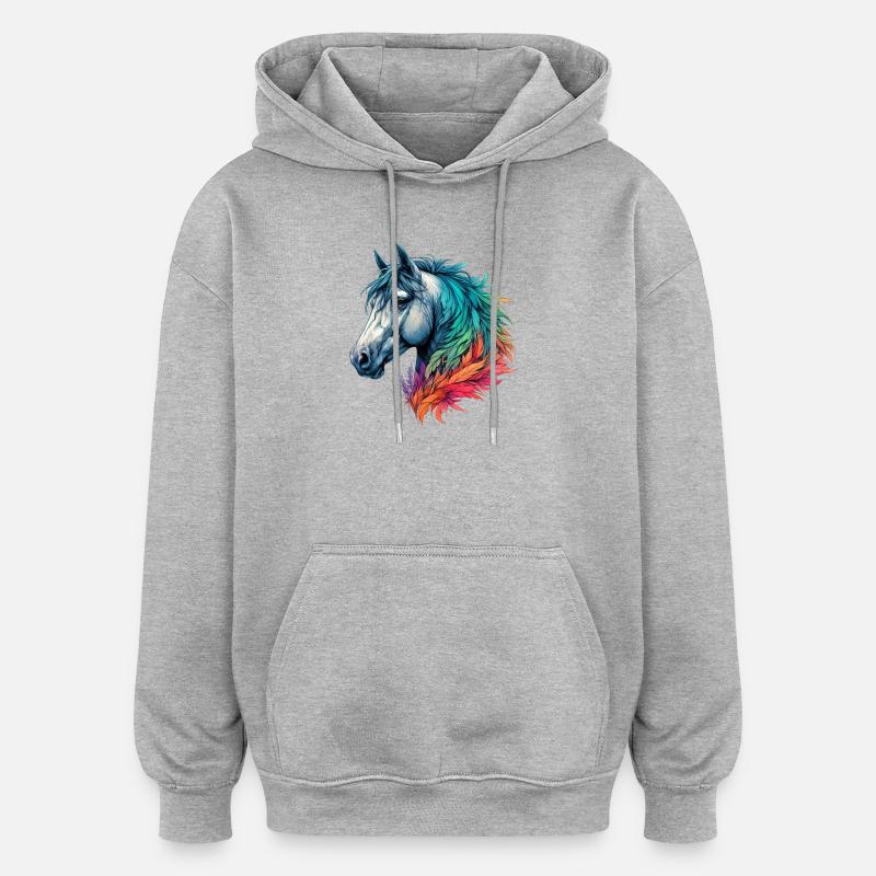 Pferd - Oversized Unisex Hoodie - Grau meliert