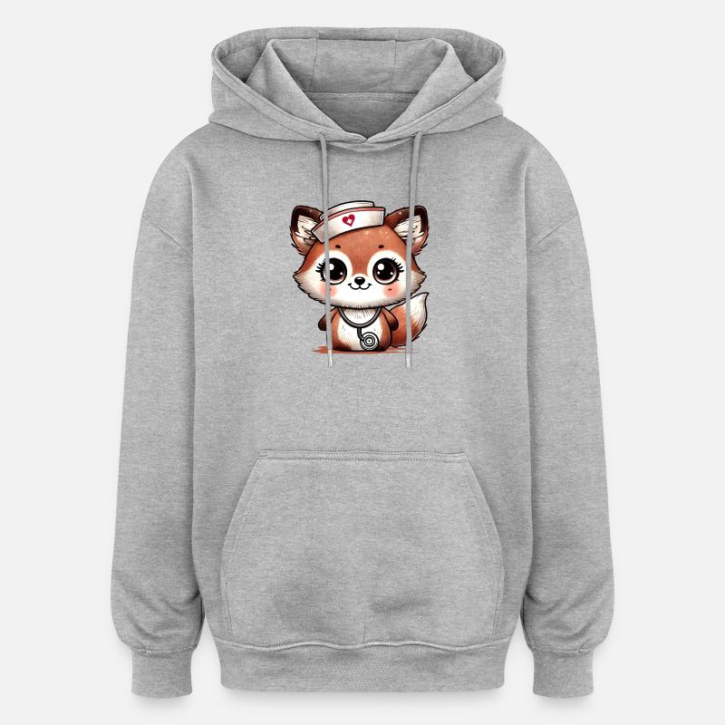 Adorable Fox en infirmière - Sweat à capuche oversize unisexe - gris chiné