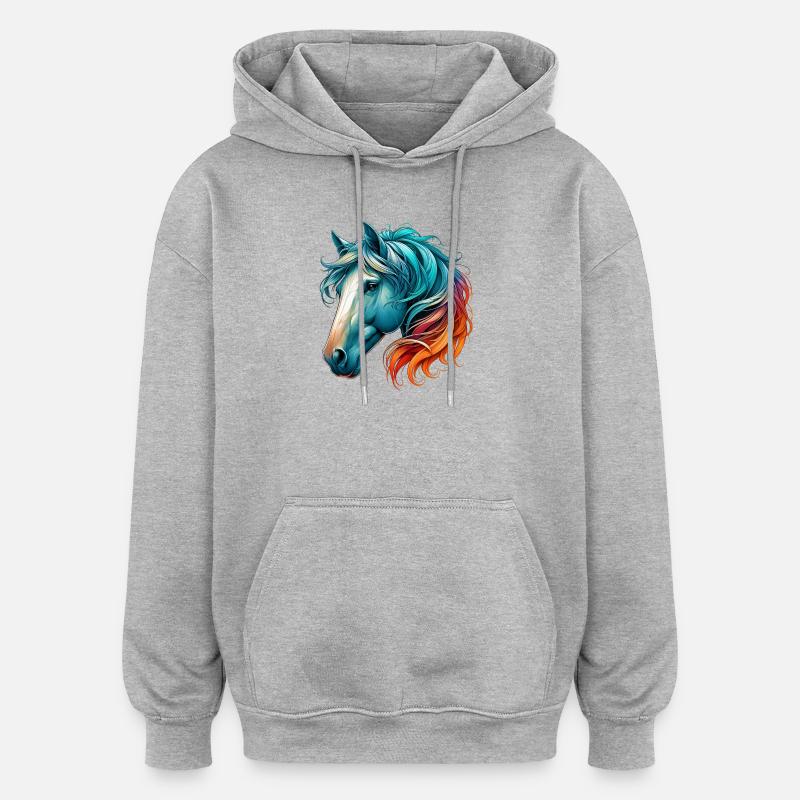 Pferd - Oversized Unisex Hoodie - Grau meliert