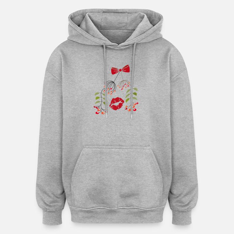 Baiser Sous Le Gui, Noël - Sweat à capuche oversize unisexe - gris chiné