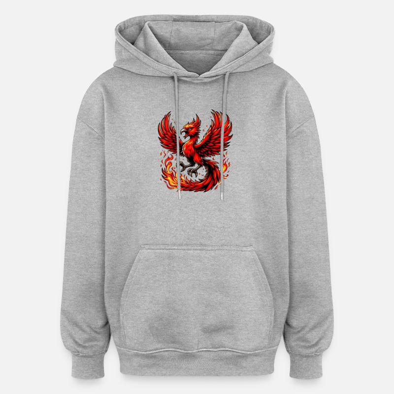 Phénix rouge - Sweat à capuche oversize unisexe - gris chiné