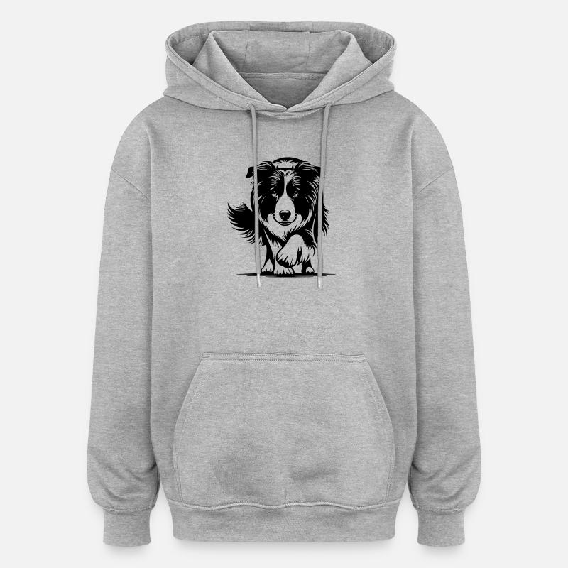 Border Collie - Sweat à capuche oversize unisexe - gris chiné
