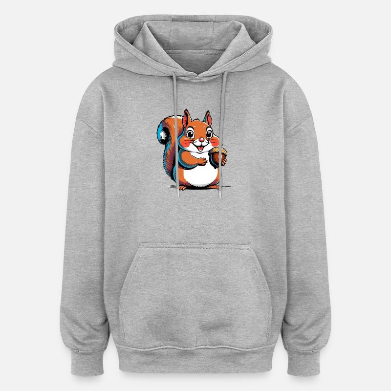 Mignon imprimé écureuil avec gland - Sweat à capuche oversize unisexe - gris chiné