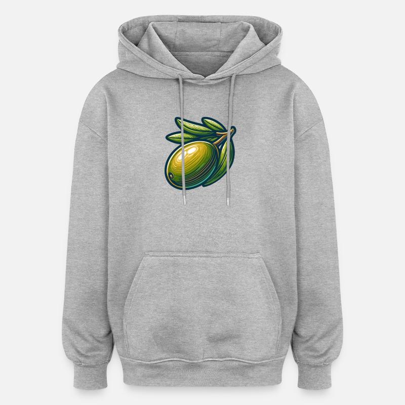 Illustration d'olive élégante et nature - Sweat à capuche oversize unisexe - gris chiné