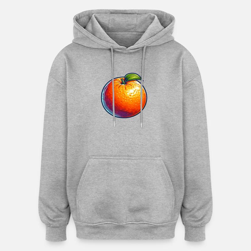 Orange Pop Art Fruit Éclatant - Sweat à capuche oversize unisexe - gris chiné