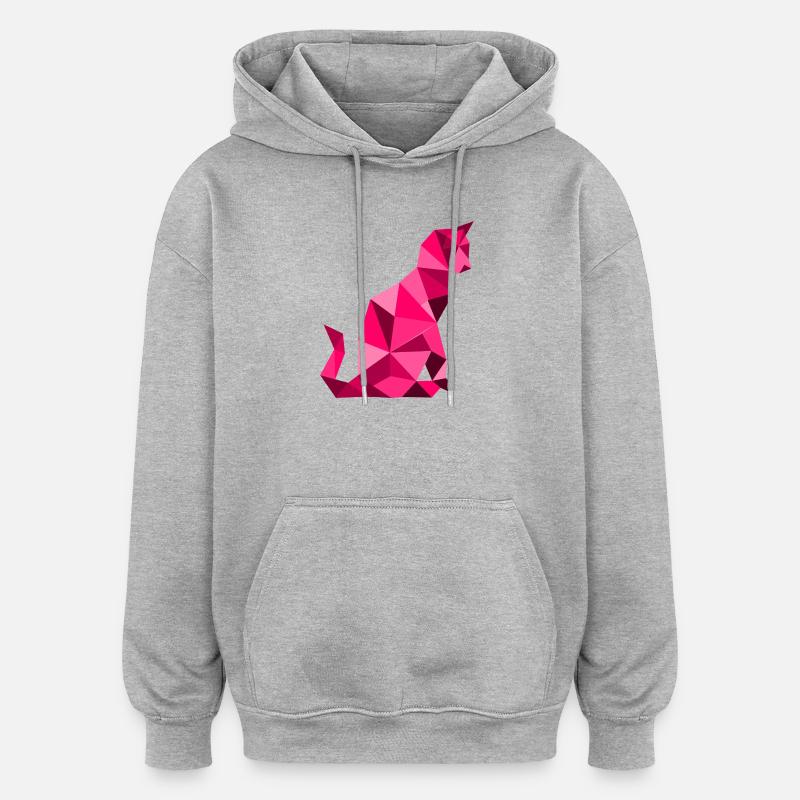 chat_lowpoly_Magenta - Sweat à capuche oversize unisexe - gris chiné