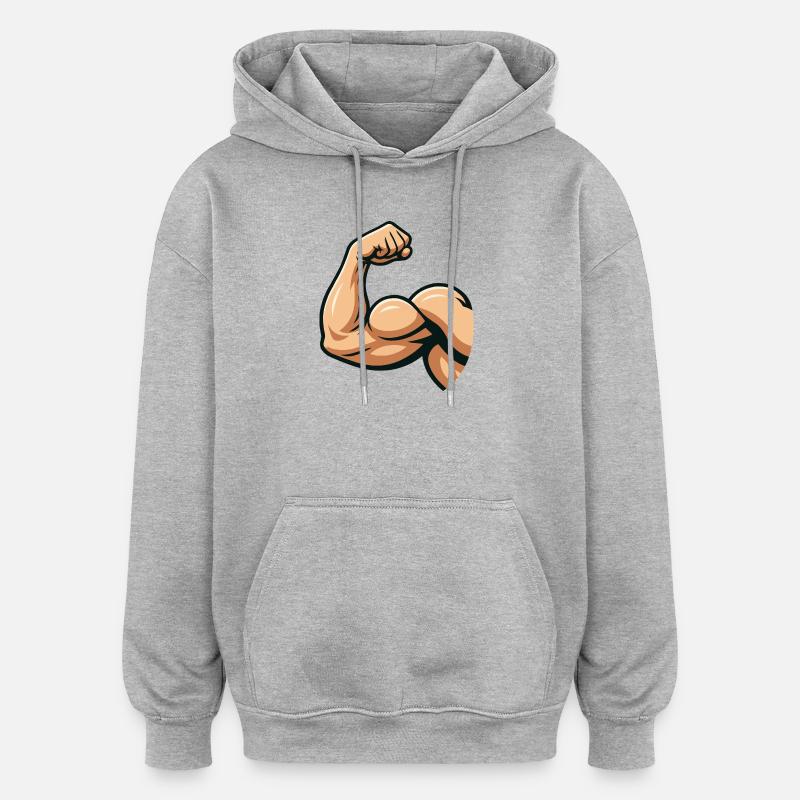 Illustration de biceps forts - Sweat à capuche oversize unisexe - gris chiné