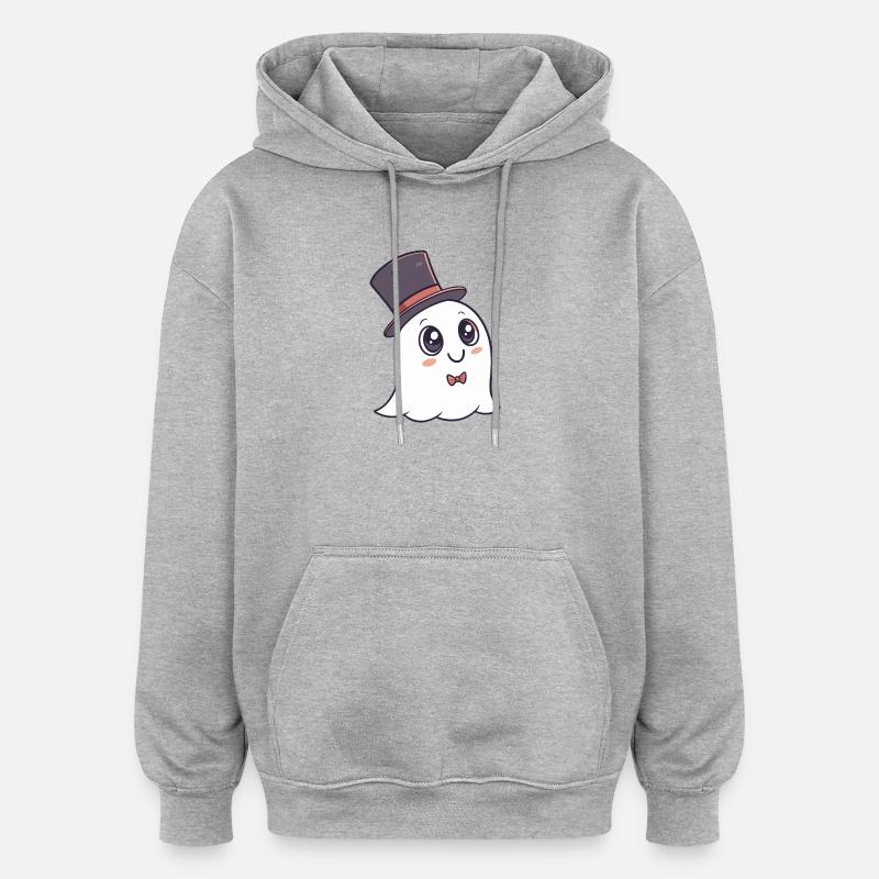 Fantôme chic chapeau et nœud - Sweat à capuche oversize unisexe - gris chiné