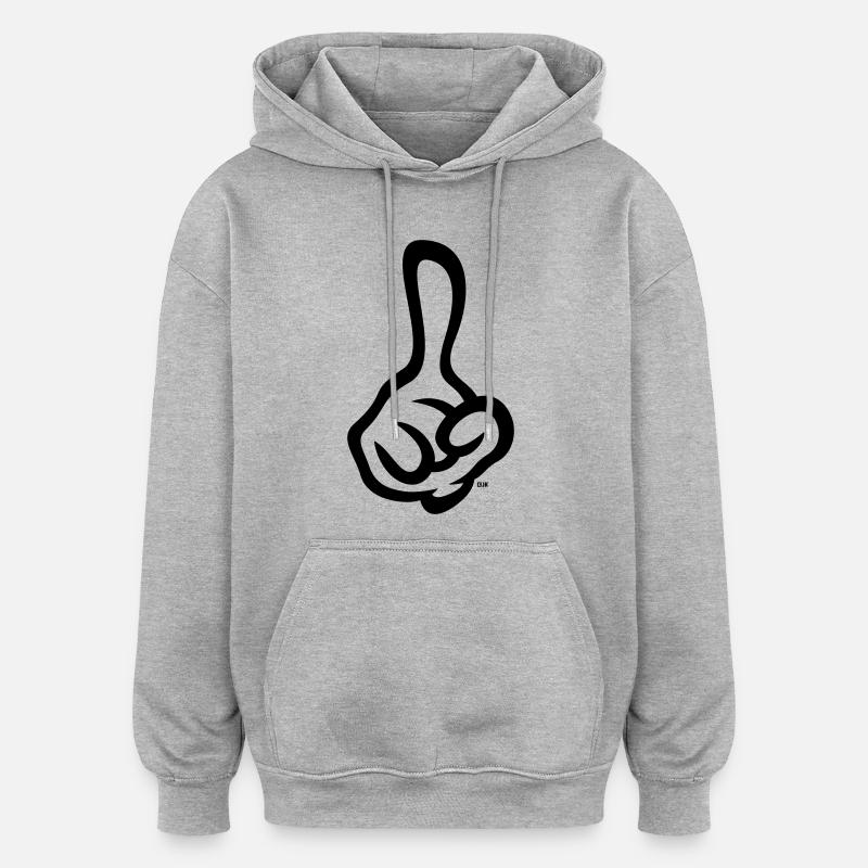 Index levé (doigt / main droite / 1C) - Sweat à capuche oversize unisexe - gris chiné