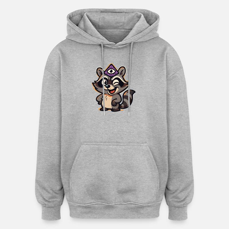 Joyeux petit raton laveur - Sweat à capuche oversize unisexe - gris chiné