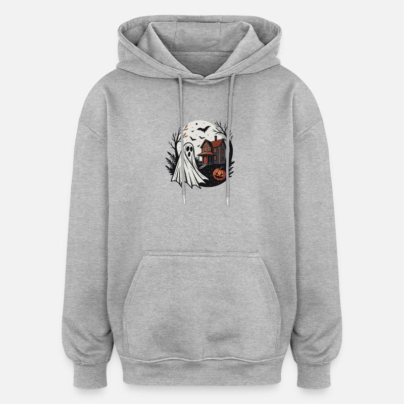 Fantome et Maison Hantée Nuit - Sweat à capuche oversize unisexe - gris chiné