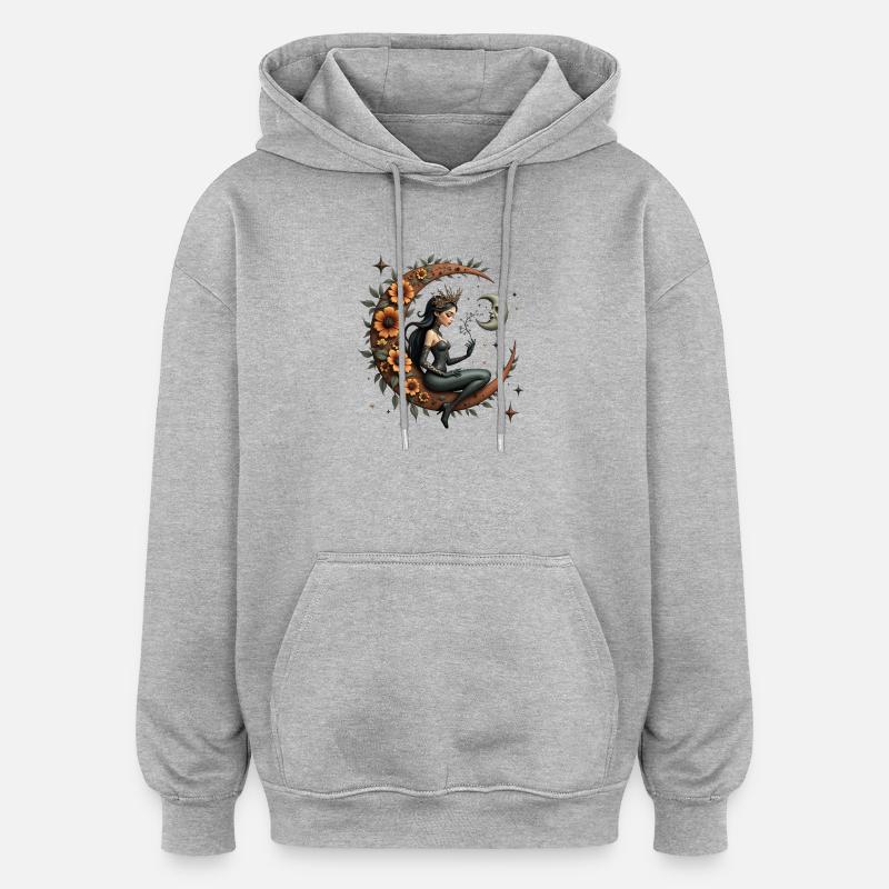 Déesse lunaire en fleurs - Sweat à capuche oversize unisexe - gris chiné