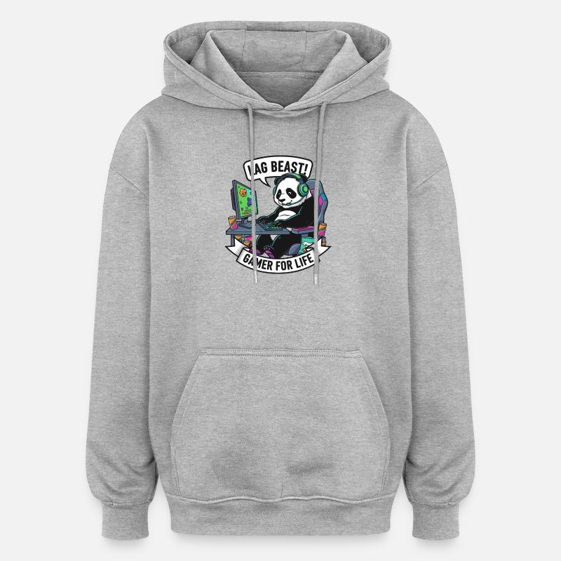 Lag Beast Panda Gamer Motif - Sweat à capuche oversize unisexe - gris chiné