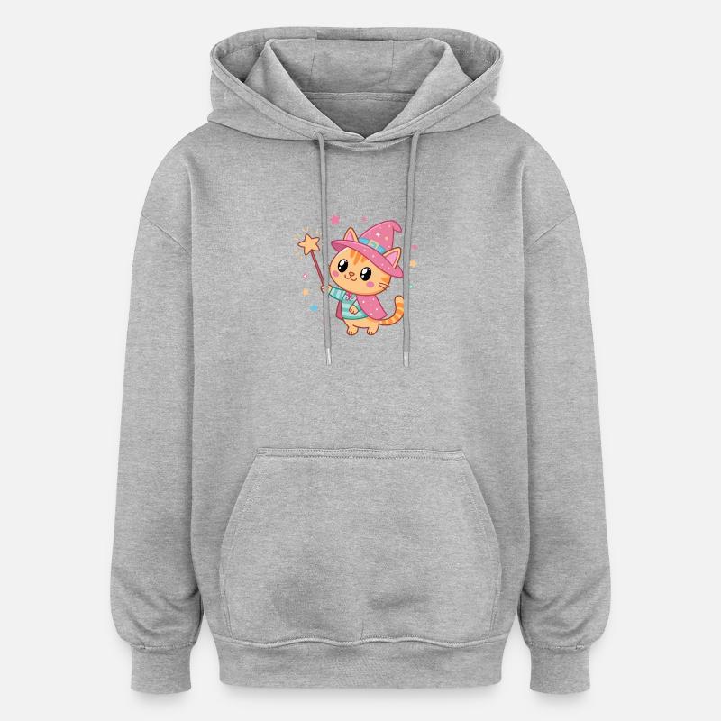 Chat Sorcier Étoilé Magicien - Sweat à capuche oversize unisexe - gris chiné