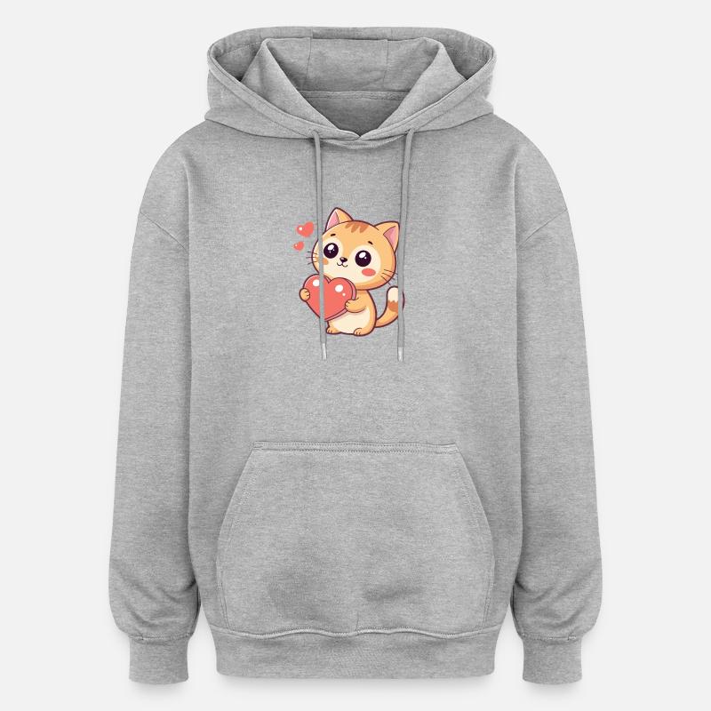 Kuscheliges Kätzchen mit rotem Herzen - Oversized Unisex Hoodie - Grau meliert