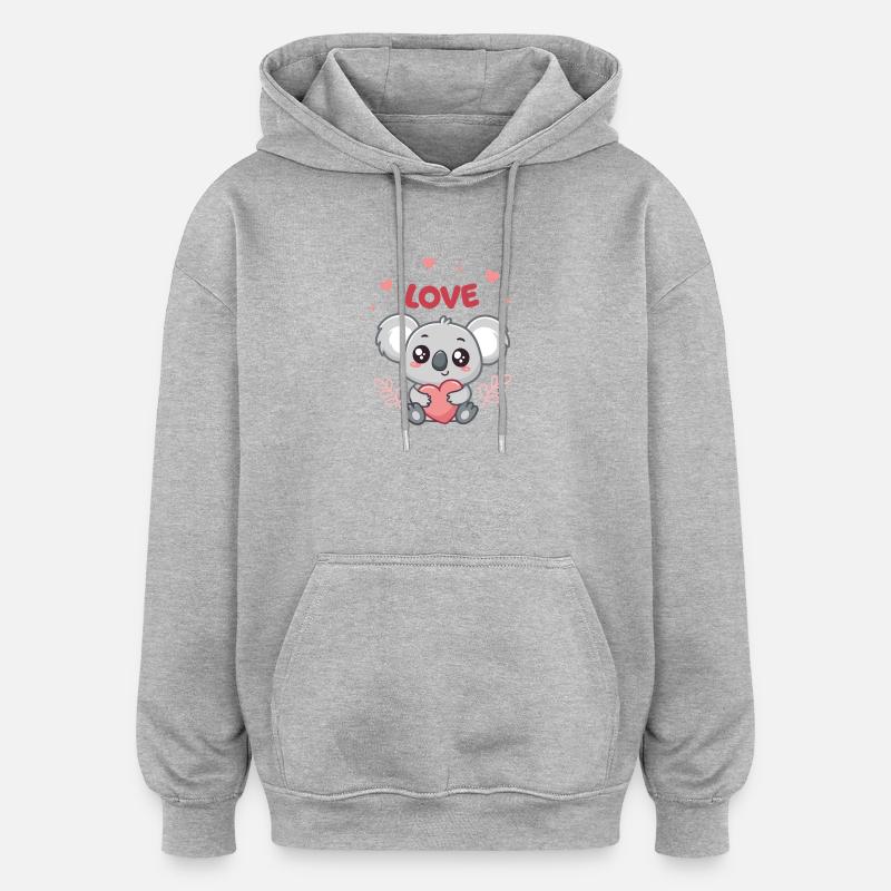 Koala Coeur Love Doux - Sweat à capuche oversize unisexe - gris chiné
